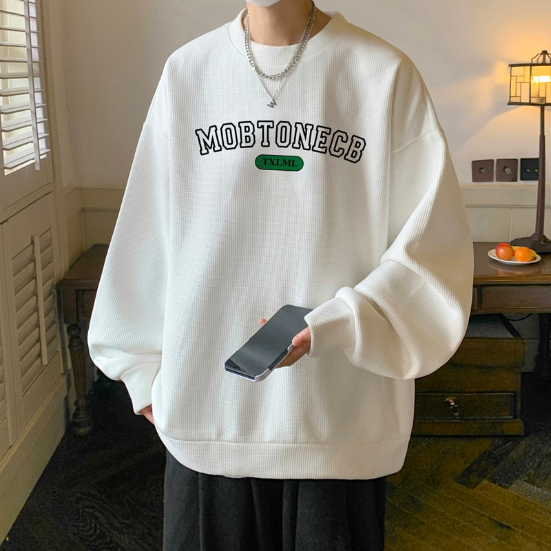 xiangtuibao Men's Letter Print Sweatshirts Labelling Features Check Fabric Soft Harajuk Oversize Pullover Youth Age Reduction Sweatshirts