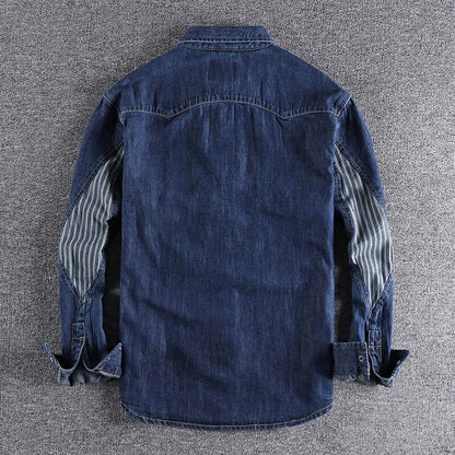 xiangtuibao Denim Shirt Men Cotton Jeans Shirt American Retro Washed Fashion Pocket Slim Long Sleeve Cowboy Shirt Stylish Slim Tops Shirts