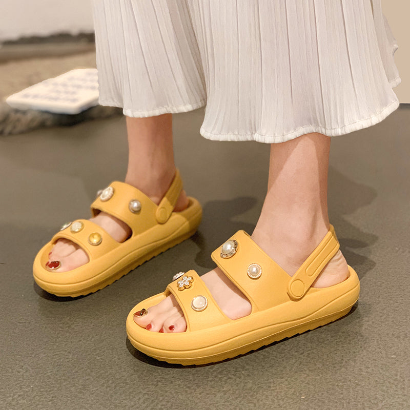 Slippers Women's Shoes  Spring New Fashion Pearl Thick Bottom Non-slip Jelly Shoes