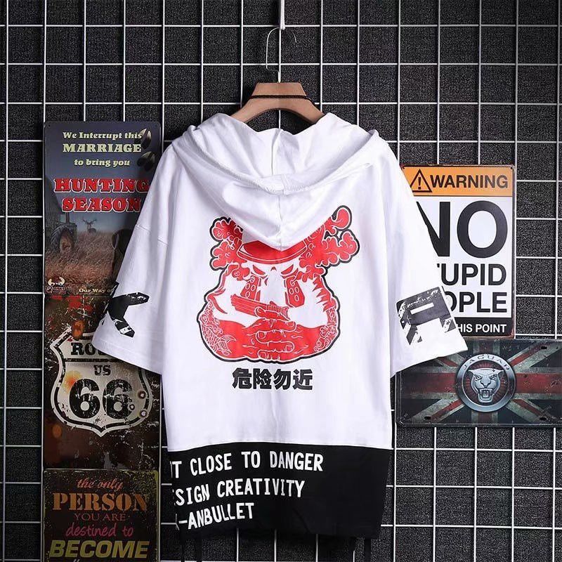 xiangtuibao New Men T-shirt Korean Hooded T-shirt Fashion Harajuku Short Sleeve Top Hip Hop T Shirts Mens Summer Print Men Clothing T5