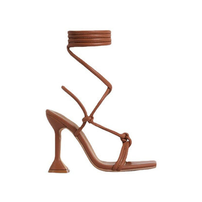 xiangtuibao Summer women sandals narrow band vintage square toe high heels cross strap thong sandals women V shape design shoes women