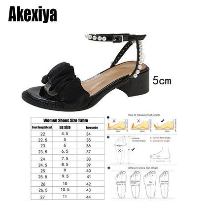 xiangtuibao  Sandals White  bow Pearl Rhinestone Bow Ribbon Sweety Princess Style Lower Square Heels Short Fat Heels