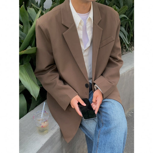 xiangtuibao-Oversized Solid Color Blazer Men Fashion Social Mens Dress Jacket Korean Loose Casual Suit Jacket Mens Office Formal Blazer