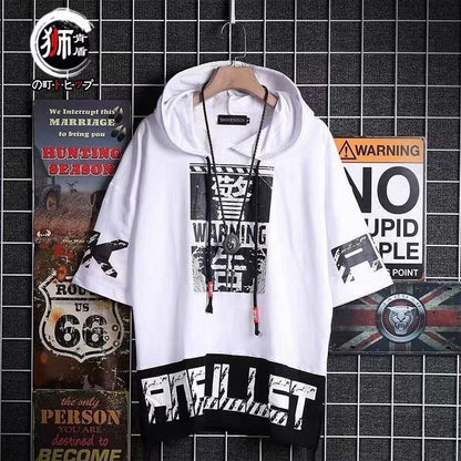 xiangtuibao New Men T-shirt Korean Hooded T-shirt Fashion Harajuku Short Sleeve Top Hip Hop T Shirts Mens Summer Print Men Clothing T5