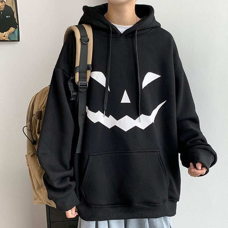 xiangtuibao Halloween Hooded Sweatshirt Pumpkin Face Men's Hoodie Spring Autumn Outerwear Man Pullover Streetwear Men Demon Slayer