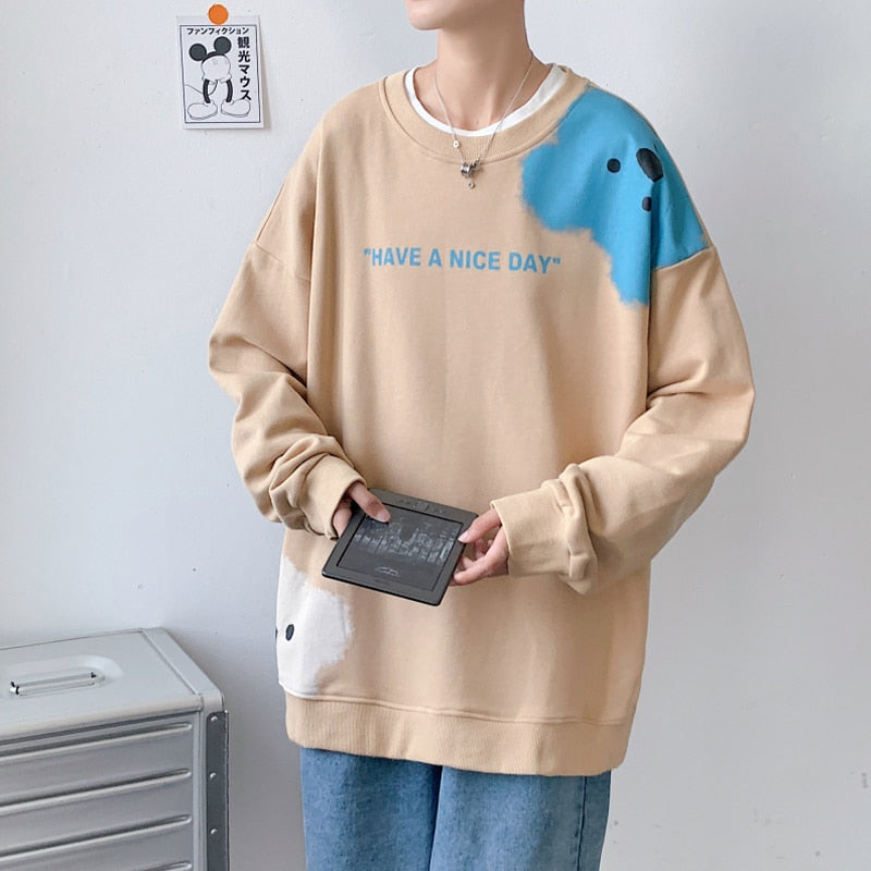 xiangtuibao Autumn New Trend Oversize Pullovers Male Cartoon Bear Print Sweatshirt Men Japan Harajuku Loose Tops Casual HipHop Streetwear