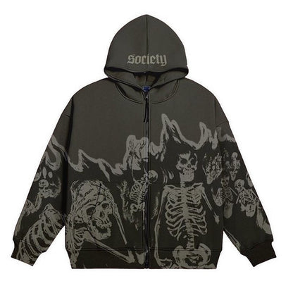 xiangtuibao Hip Hop Y2K Gothic Hoodie Man Streetwear Skeleton Graphic Zip Sweatshirt Men Casual Hooded Harajuku Vintage Coat Unisex Clothes