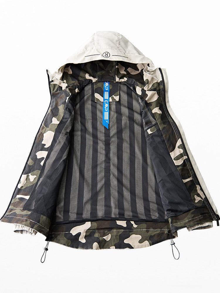 xiangtuibao New Spring Multi-Pockets Men Windbreaker Cargo Jacket Camouflage Patchwork Hooded Casual Zipper Coat Plus Size 6XL 7XL 8XL