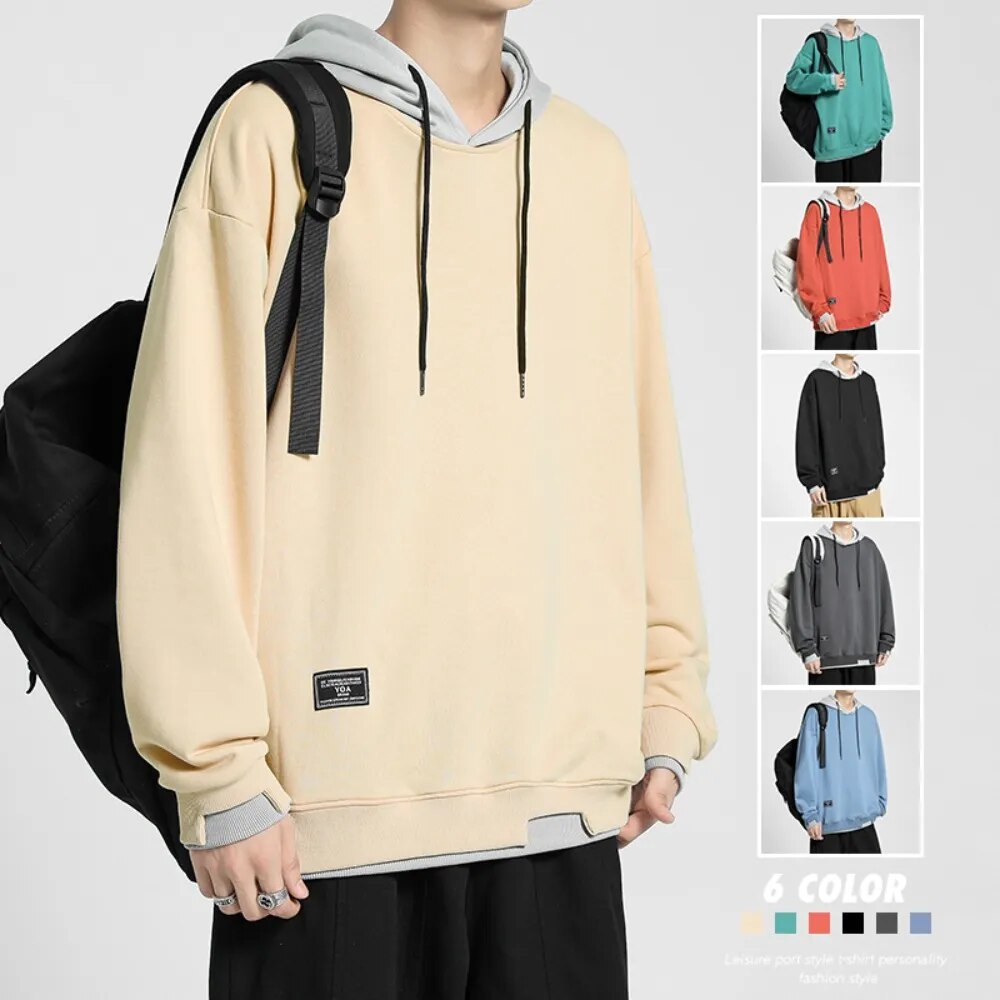 xiangtuibao Spring Patchwork Hoodies Men High Street Ins Trend Harajuku Hooded Sweatshirt Fake Two Pieces Hoodie Streetwear Hip Hop Pullover