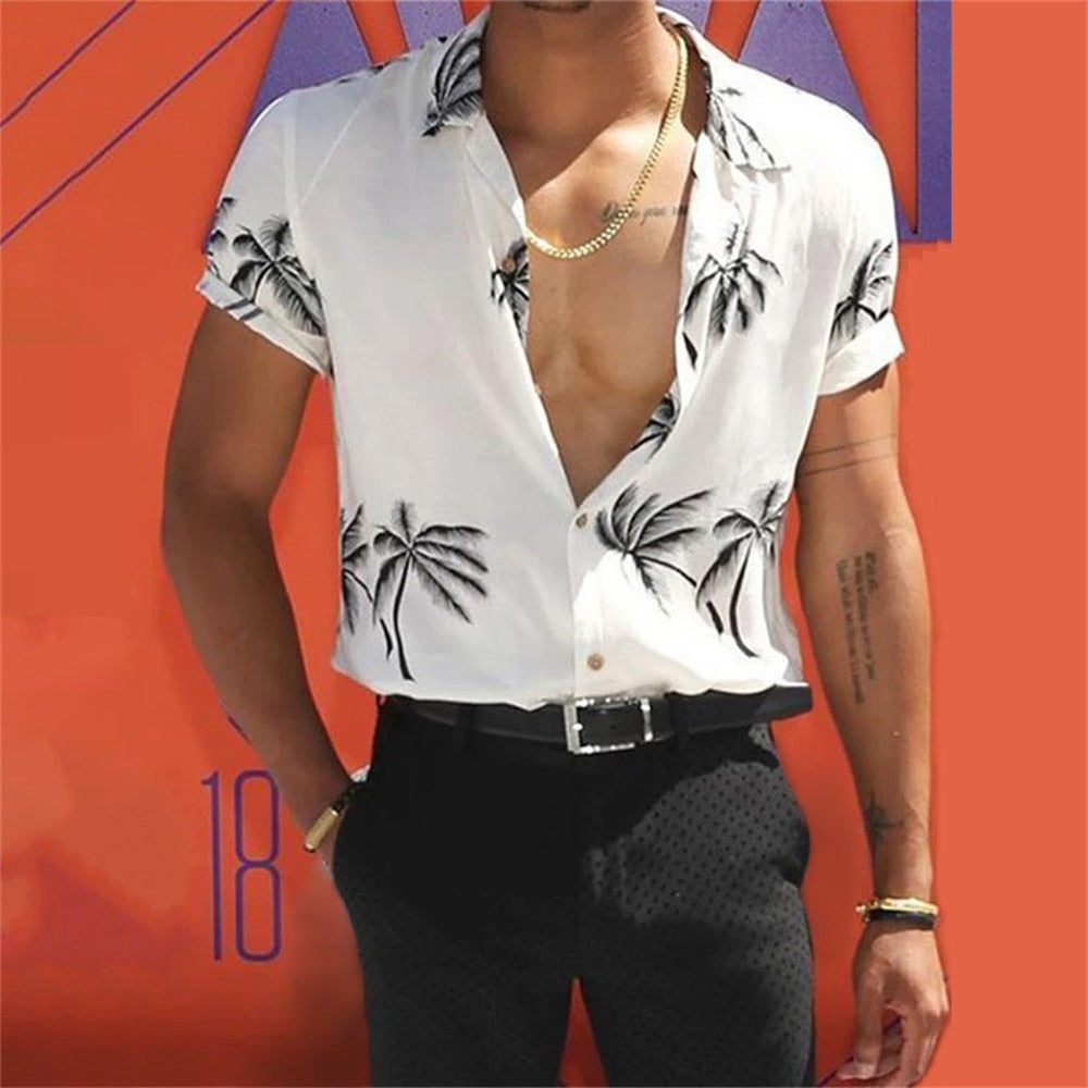 xiangtuibao New Luxury Social Shirts For Men Casual Floral Print Short-sleeved Tees Summer Loose Simple Tops Lapel Shirt Men's Clothing