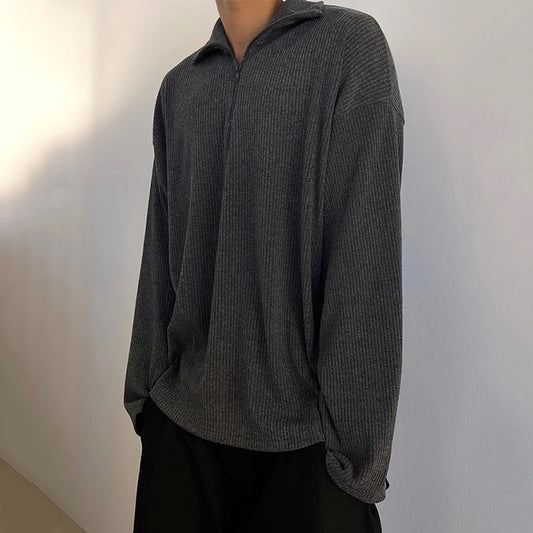 xiangtuibao  -  New Spring Casual Lapel Men's Sweatshirts New Fashion Solid Loose Long Sleeve Hole Cuff Tops Korean Vintage 2Y2028