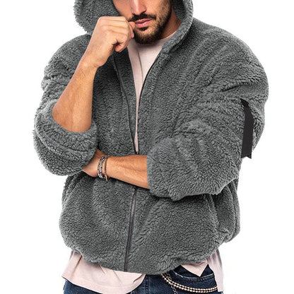 xiangtuibao Winter Wool Warm Zip Sweatshirts Hoodies Tops Men's Clothing Vintage Long Sleeve Hoody Hooded Furry Coats Fashion Pocket Jacket