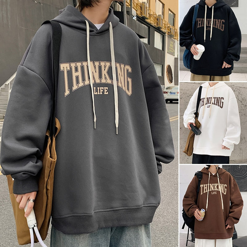 xiangtuibao Spring Autumn American Trend Hoodies Men Letter Print Fleece Oversized Hoodie Male Fashion Hip Hop Unisex Essentials Pullover