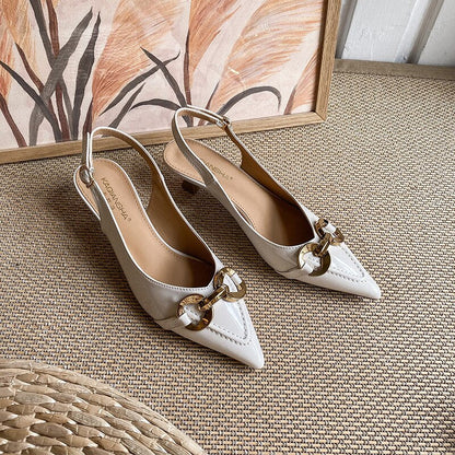 3cm New Fashion Sandals Patent Leather Pointed Toe with Button Low Heels Ankle Wrap Party for Women Shoes 38 39