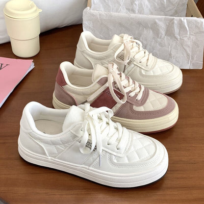 New White Platform Shoes Woman Increased Fashion Sneakers Women Leather Low-top Lace-up Casual Women's Shoes High Quality