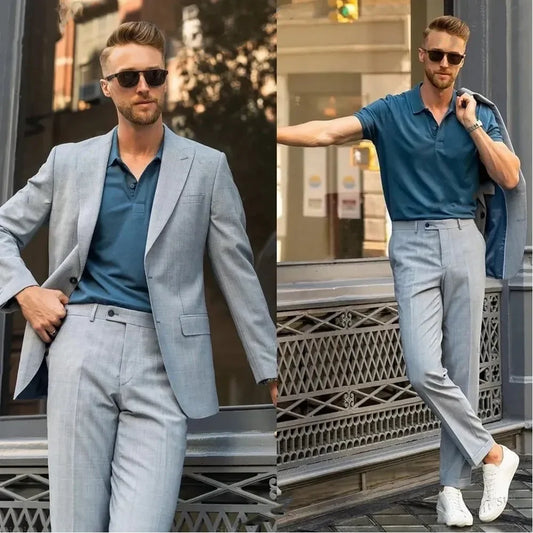 xiangtuibao New Casual Suits For Men One Button Notched Lapel Coat Pants 2Pcs Set Tailor Made Slim Fit Groomsmen Party Blazer Costume Homme