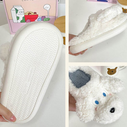 xiangtuibao Cute Dog Furry Slippers Women Winter Warm Plush Memory Foam Slides Fluffy Fur Home Slippers Indoor Animal Shoes