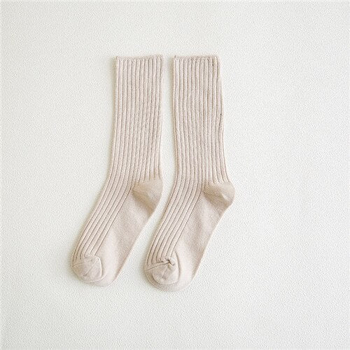 xiangtuibao CHAOZHU Japanese Classic Lolita Women Girls Loose Double Needle Combed Cotton Knitting Daily Rib Basic Socks 4 Seasons Fit Soft