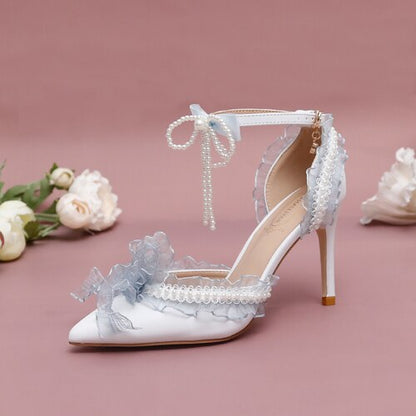 xiangtuibao Sandals Sweet Lolita Style Lolita Original Pointed Hollow Slotted Wristband Slim High Heel Women's Shoes Flowers Marry OL Bride