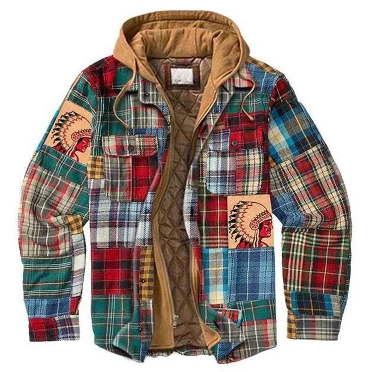 xiangtuibao Men Plaid Shirts Coats Winter Jackets Harajuku Hooded Zipper Long Sleeve Basic Casual Shirts Jackets European Style Size S-5XL