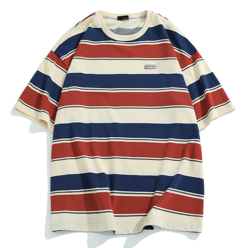 xiangtuibao Main Striped Couples T-shirts For Men And Women In The Summer Of  New Loose Contrast Color Short Sleeve Best Seller