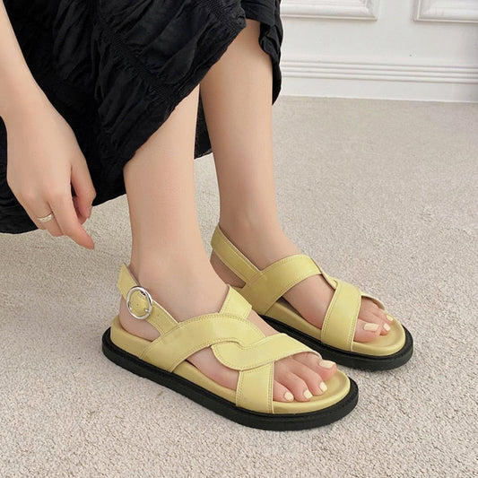 New Summer Women's Sandals Women  Outdoor Cross Strap Med Heels Beach Shoes Woman Open Toe Buckle Non-slip Zapaio Mujer