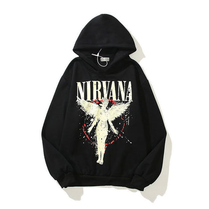 xiangtuibao y2k American style angel print hooded sweater loose high street punk sweater American retro fashion hip hop couple new jacket