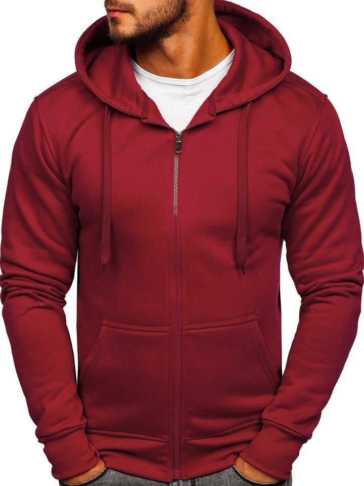 xiangtuibao Men's Solid Color Zipper Hooded Sweater Jacket for Autumn Casual Hoodie Coat with Fleece Lining Hoodies & Sweatshirts