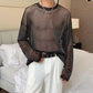 xiangtuibao  -  Tops Mens Sexy Transparent Glitter Mesh T Shirts Fashion Long Sleeve O Neck See Through Basic Tops Men Streetwear Tees