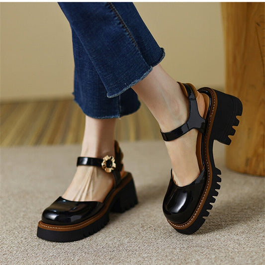 Platform Sandals Woman Summer  Black Hollow Out Pumps Student Girl Elegant Retro Single Shoes Korean Style Uniform Lolita