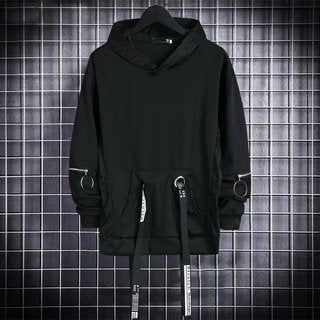 xiangtuibao Men's Hoodies Sweatshirt Autumn Casual Black Techwear Hip Hop Harajuku Hoodie Men Ribbons Patchwork Japanese Streetwear Darkwear