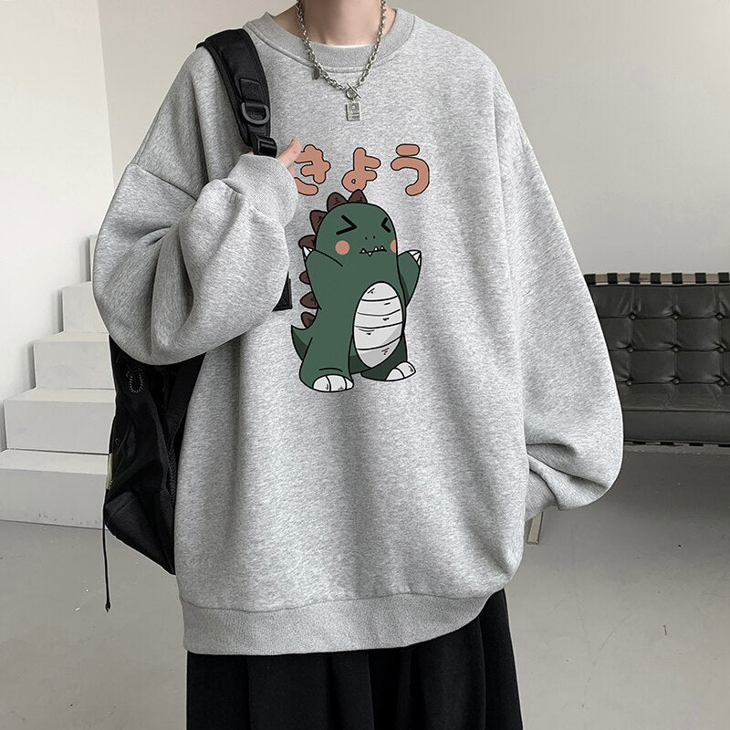 xiangtuibao Men's Oversized Hoodie Off White Autumn Hoodies Oversize for Men Funny  Dinosaur Print 5XL Man Casual Wear Hoody Male Sweatshirt