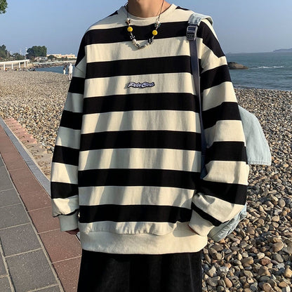 xiangtuibao Autumn Striped Loose Sweatshirts Korean Style Fashion Couple Clothing Brand Casual Women Pullovers Male Hoodie