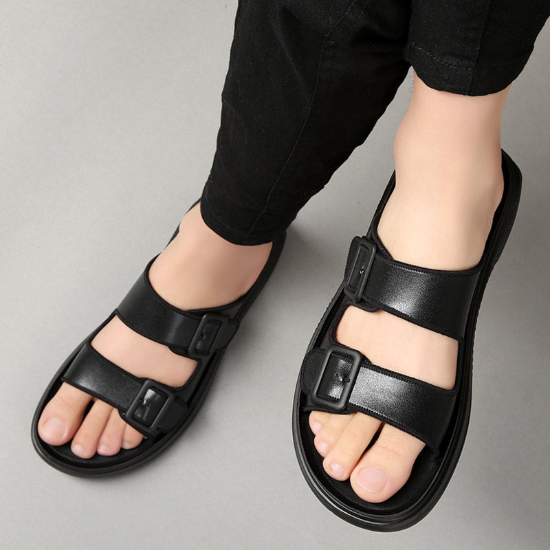 New Men's Genuine Leather Rubber Slippers High Quality Soft Two Buckle Slides Footwear For Men Flip-flops Size 38-44