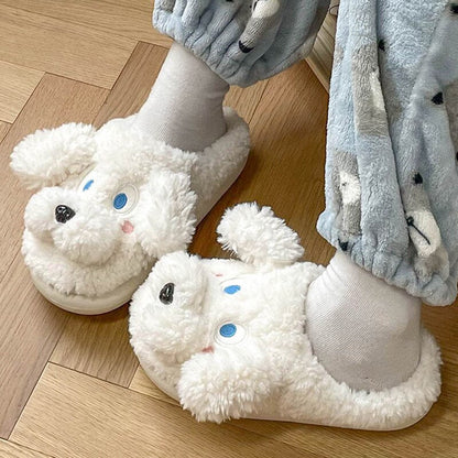 xiangtuibao Cute Dog Furry Slippers Women Winter Warm Plush Memory Foam Slides Fluffy Fur Home Slippers Indoor Animal Shoes