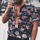 xiangtuibao New Luxury Social Shirts For Men Casual Floral Print Short-sleeved Tees Summer Loose Simple Tops Lapel Shirt Men's Clothing