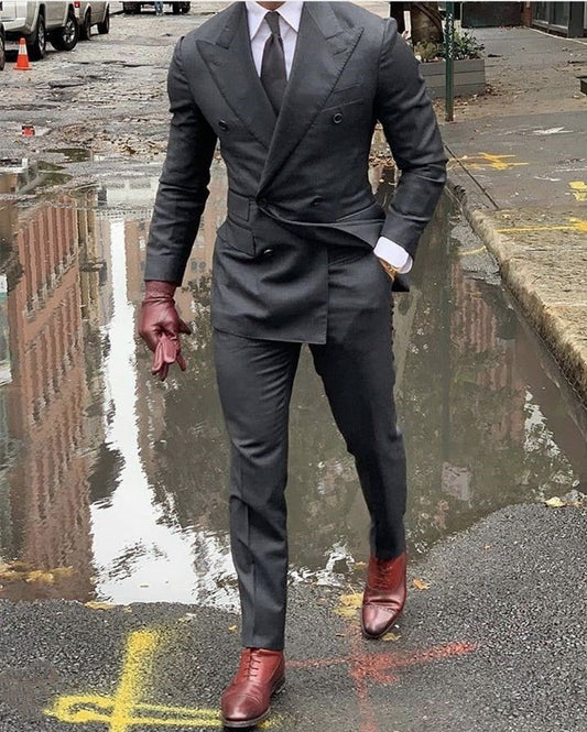 xiangtuibao Double Breasted Grey Wedding Suit Prom Men Suit Groom Tuxedo Man Blazer Latest Design Costume Homme Men's Suit 2 Pcs Jacket Pant