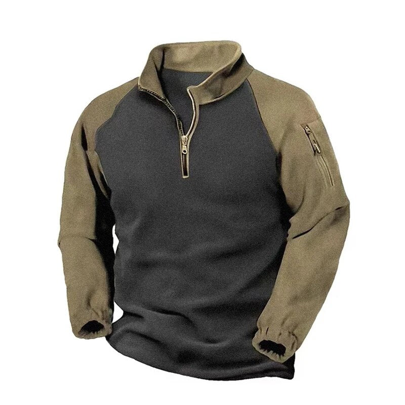 xiangtuibao Warm Winter Zip Double Fleece Hoodie Pullovers Casual Fall Long Sleeve Stand Collar Shirts Men Stitch Military Sweatshirts