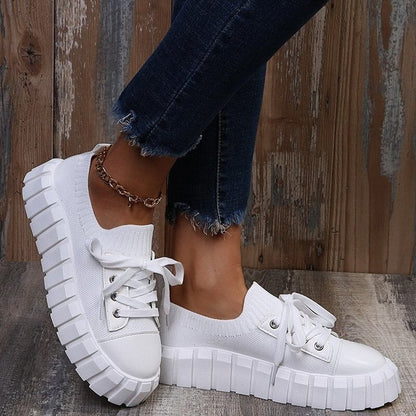 New Ladies Vulcanized Shoes Casual Sneakers Lace Up Solid Color Platform Canvas Flats Free Shipping Plus Size Women's Shoes Mesh