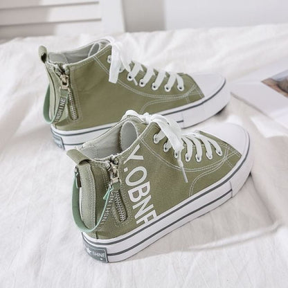 Korean Fashion High-top Women Canvas Shoes Purple Side Zipper Flat Casual Student Ulzzang Harajuku Sneakers Vulcanized Shoes