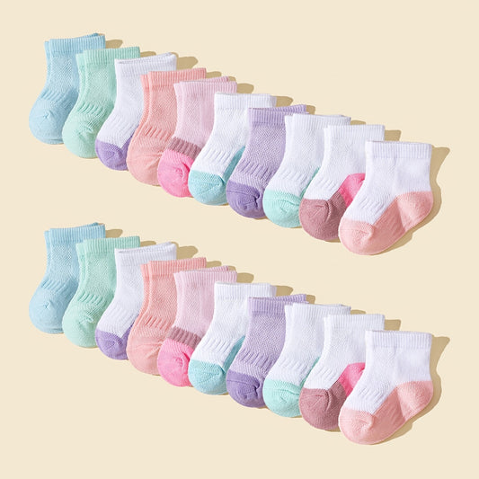 10/20 Pairs Girls Color Block Knitted Socks - Ultra-Comfortable & Moisture-Wicking, Soft Crew Socks for Stylish Outdoor Adventures - Assorted Designs, Perfect for Everyday Wear