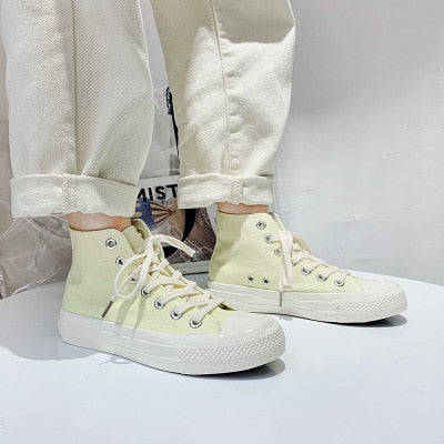 Girl Canvas Shoes Solid Color Sky Blue Sneakers High Top Gumshoes All Match Basic Concise Casual Leisure Shoes Autumn Summer