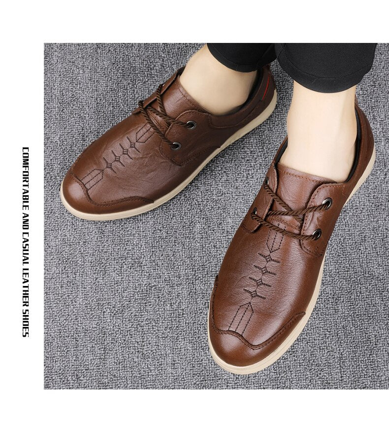 New Arrival  Leather Shoes Men Black Brown Man Lace Up Casual Shoe Brand Fashion Walking Shoes Mens Wearable Driving Shoes