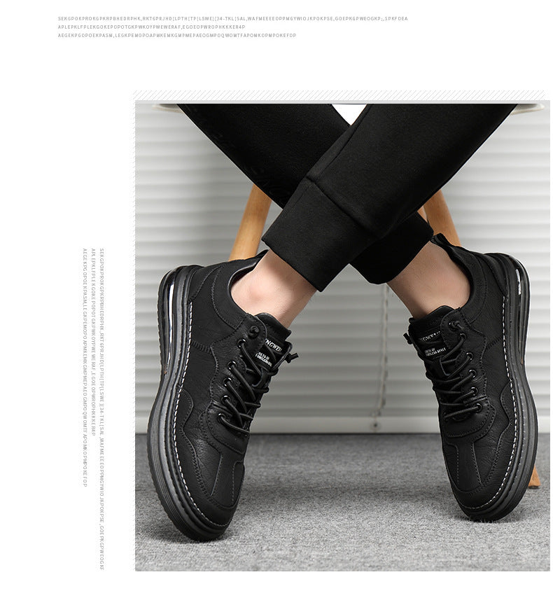 xiangtuibao New Men's Casual Sneakers One-foot Men's Shoes Fashion Trend Black Leather Shoes Cushion Trendy Shoes