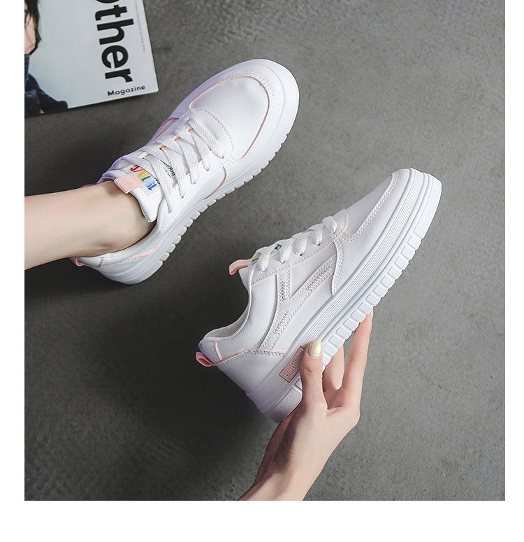 Platform Shoes Women Fashion Design Leather Flat Casual Shoes Real Leather Lace Up White Sneakers Ladies Flats Spring Size 35-40