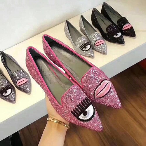 Spring and Autumn New Pointed High Heels Women's Thick Heel Eye Lip Sequin Shallow Mouth Women's Shoes