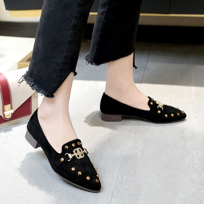 Ladies Single Shoes New Suede Rivet Low Heel Fashion Women Low Top Shoes Flat Shoes Trend Tip Root Women Spring and Autumn Shoes