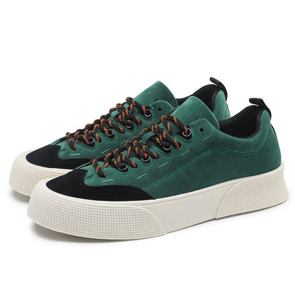 Retro Green Men's Harajuku Shoes Suede Casual Flat Men Platform Sneakers Non-slip Comfort Men's Chunky Shoes zapatilla de hombre