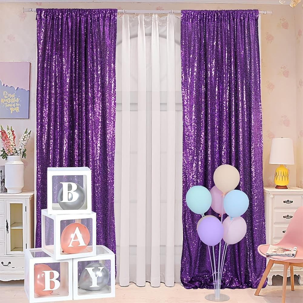 2pcs Sequin Backdrop Curtains Glitter Photo Booth Backdrops Curtains Sparkly Photography Background Drapes For Parties Birthday Wedding Bridal Home Hotel Decorations, 2ft*8ft/61cm*244cm