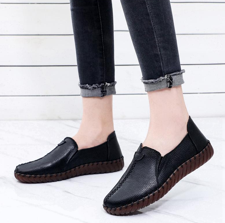 White Black Hollowed Moccasins For Women Genuine Leather Flats Breathable Loafers Shoes Women's Soft Casual Flat Shoes Blue